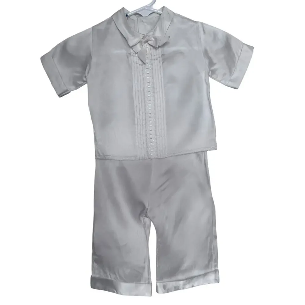 50s Phyllis Baby Wear White Satin Christening Baptism Suit Set Boys 6 Pc 3-6 M